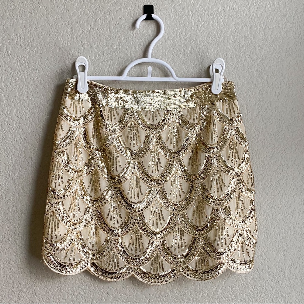 Xenia Boutique • Gold Sequin Mini Skirt • Size S
